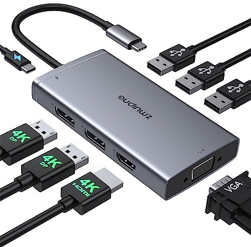 Docking Station Dual Displayport, 8 in 1 USB C hub Multiport Adapter, USB-C Dock mit 2 * 4K DP, 4K*HDMI, VGA, 100W PD, 3 USB 2.0, Dockingstation Laptop 2 Monitore für MacBook/Dell/HP/Lenovo/Surface