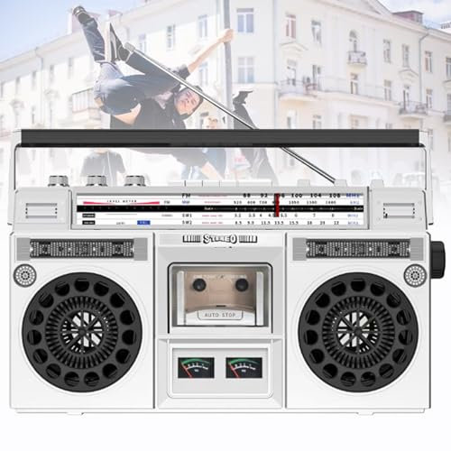Portable Cassette Player Recorder, CD Tape Player, 80s Retro Bluetooth Boombox, with AM/FM Radio, Support SD/USB Input, Cassette Recorder For Family Gathering Travel Street Dance,Silver