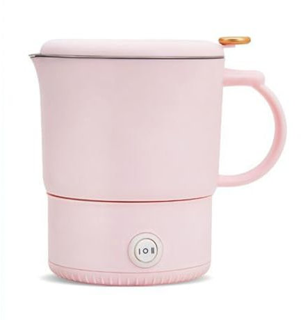 Foldable Electric Kettle, 800ML Mini Travel Kettle, 304 Stainless Steel Camping Kettle, Portable Collapsible Small Electric Kettle with 2 Leval Temperature Control and Auto Shut Off,700W,Pink