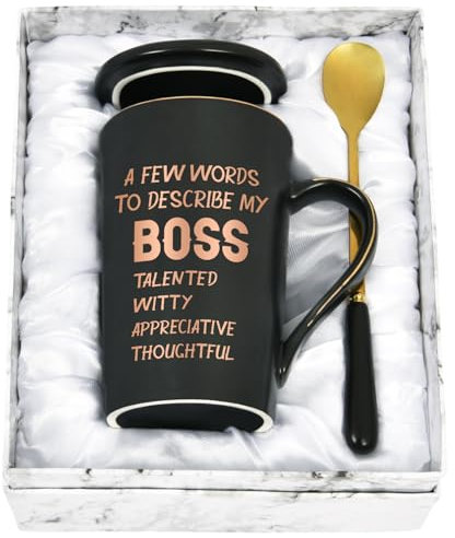 Joymaking Coffee Mug - Funny Boss Gift for Men Women Colleagues - A Few Words to Describe My Boss - 14Oz Black