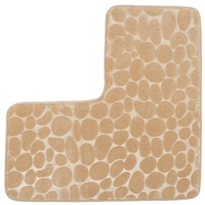Tapis de salle de bain d'angle en forme de L, tapis de toilette antidérapant, lavable en machine, tapis de sol doux et absorbant (beige)