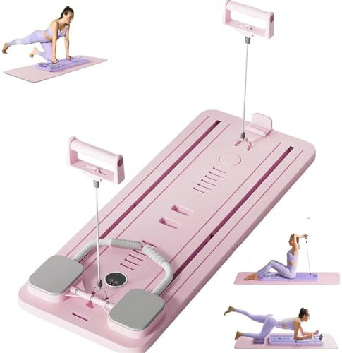 Faltbares Pilates Reformer Board mit Ab Roller, Ab Übungsgerät, Multifunktionales Pilates Board für Home Workouts, Ganzkörper-Pates-Kerntrainer, Bauchbrett (Rosa)