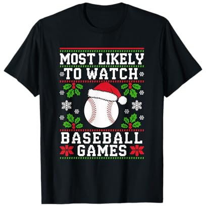 Am wahrscheinlichsten Uhr Baseball Weihnachten passender Weihnachtsmann hässlich T-Shirt