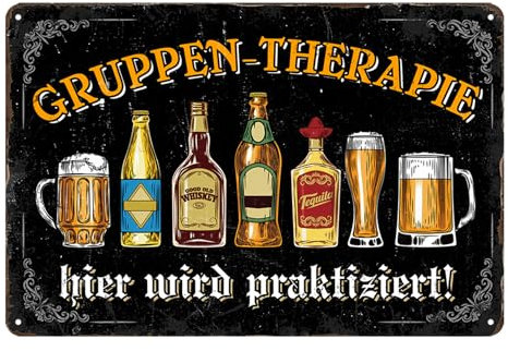 Lustige Bar Schild-Gruppen-Therapie Hier Wird Praktiziert,Vintage Blechschild Bier für Haus,Café-Bar,Club 20x30cm