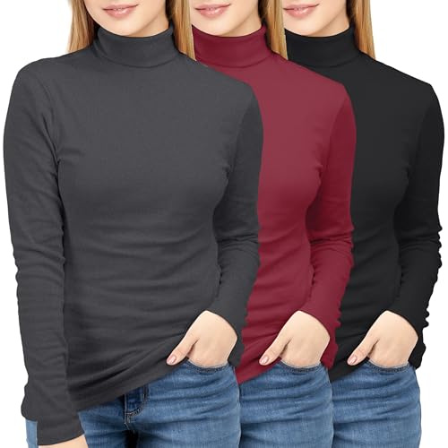 NY Threads 3er Pack Damen Langarm Golf Top Slim Fit Thermounterwäsche Golfhemden für Damen