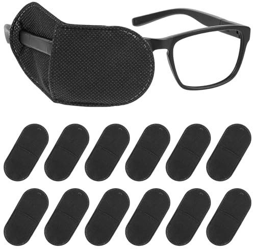 YQQYG Augenklappe Medizinisch 12 Stück, Schwarz Brillen-Augenklappe, Wiederverwendbare Augenklappe für Erwachsene zur Abdeckung des linken oder rechten Auges bei Amblyopie und Strabismus