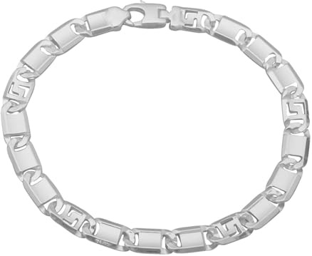 Tony Fein Griechisches Armband 7mm 925er Silber Massiv Hochglanzpoliert Diamantiert Karabinerverschluss für Damen und Herren Made in Italy