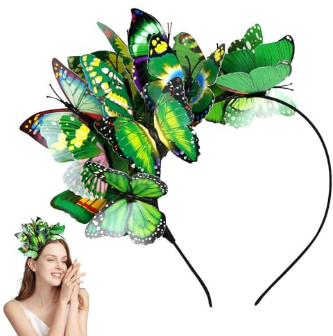 Schmetterling Haarreif, Schmetterling Kopfschmuck, Schmetterlings-Fascinator Stirnbänder, Schmetterling Haarschmuck, für Schmetterlings-Cosplay, Braut Schmetterling Stirnband (Grün, 6)