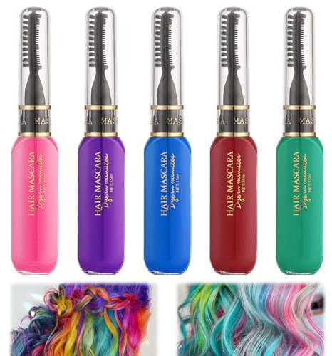 5 Stück Temporäre Haarfarbe, Coloriertes Haarwachs Haarmascara Haar Mascara Temporäre Haarfarbe Kamm set Sofort Haarfarbe Farbstoff Geeignet für die tägliche Haarpflege Festivals Partys Events