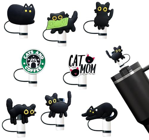 Mrltau 8 Pcs Süße Katze Strohhalm Abdeckung, Stanley Cup Zubehör Strohhalm Abdeckung, Stanley Cup Accessories, Stanley Quencher Zubehör, Stanley Cup Auslaufschutz