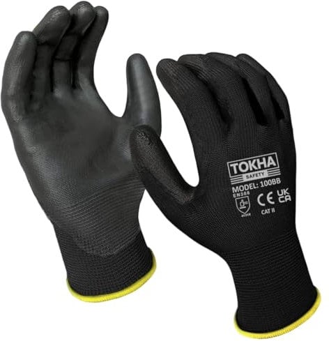 24 Pairs Palm Coated Safety Work Gloves - Firm Grip Gardening Gloves Non-Slip PU Coated Builders Gloves Lightweight Breathable Protective EN388 Mechanic Working Gloves (L (9))