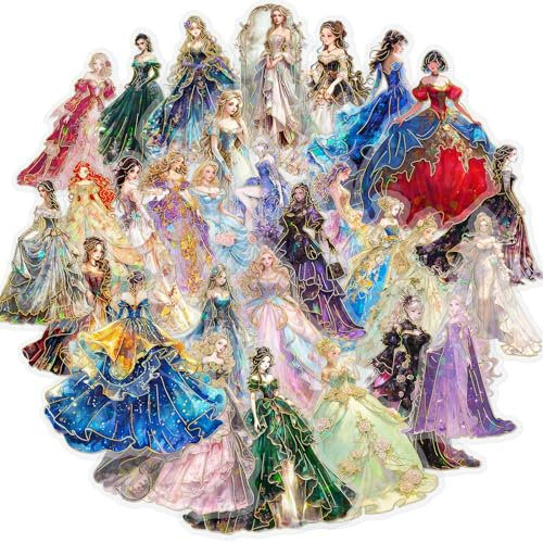 Elegant Princess Stickers 30PCS, Aesthetic Girls Vinyl Decals, Waterproof Scrapbook Stickers for Laptops Water Bottles Journals School Projects DIY Decoration