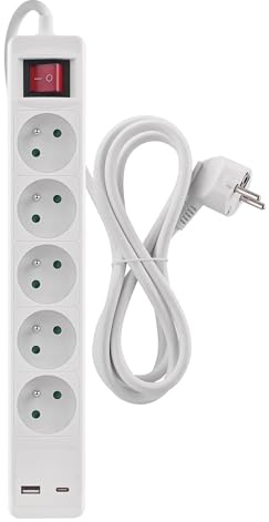 EMOS - Steckdosenleiste 5-Fach mit USB-Laden und 3m Kabel, French-Standard