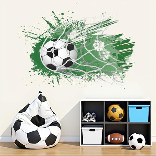 ANHUIB Large 3D Football Wall Stickers Football Boys Bedroom Wall Stickers Soccer Self Adhesive Wall Decal Green Soccer Pictures for Teenagers Boys Bedroom Living Room Accessories