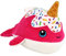 BEMIRO Kuscheltier Wal – Plüschtier ca. 27 cm mit Eiscreme & Waffel auf dem Kopf – Weiches Stofftier mit Schlaufe – Gestickte Augen (Pink)
