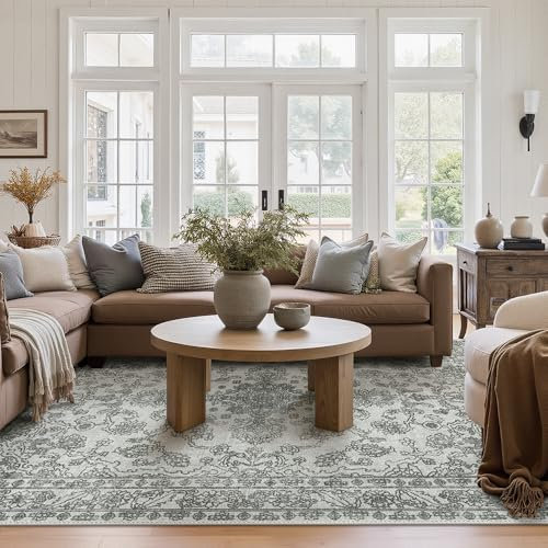 GENIMO Boho Vintage Wohnzimmer Teppich 120x170CM, Waschbar rutschfest Kurzflor Carpet für Schlafzimmer, Esszimmer oder Büro, Stilvoller Teppich