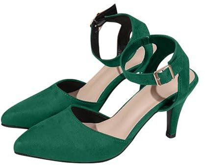 Women's Faux Suede Court Shoes Clearance Pointed Closed Toe Heels Ladies High Heeled Slingback Dress Sandals Ankle Strap Heel Shoe Summer Casual Fashion Sandal for Prom Bridal Wedding Evening Party