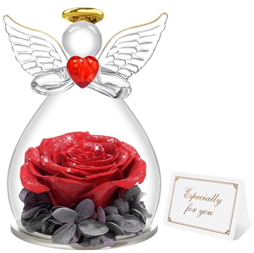 Miofula Ewige Rose Geschenke für Frauen,Infinity Rosen Schutzengel Geburtstagsgeschenk für Frauen,Blumen Engel Figur Geschenke für Mama Mutter Oma Freundin Geschenk Weihnachten Jahrestag Hochzeitstag