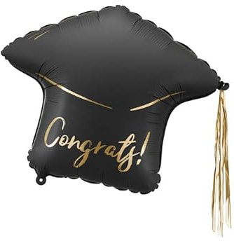 Folienballon „Congrats!” – Schwarze Kappe mit goldenen Fransen – 53 × 44 cm – Helium- oder Luftfüllung – Abschlussfeier