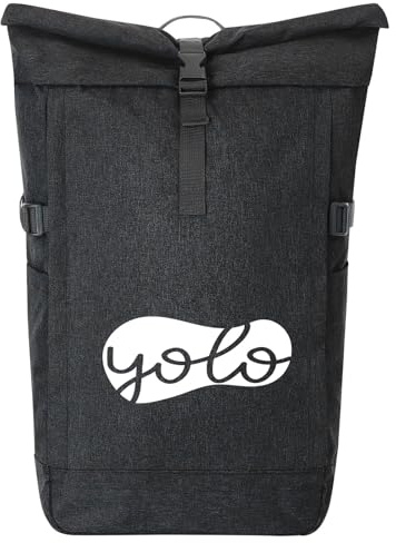 Huuraa Kurierrucksack YOLO you only live once 30-44 Liter Black Melange Fairtrade Rolltop Rucksack Geschenkidee