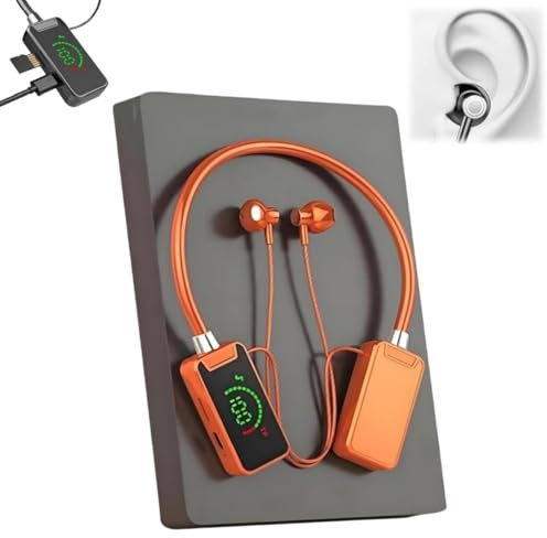 Sports Karaoke Bluetooth Earphones,Come with a Microphone,Wireless Sound Card Live Broadcasting and Audio Editing Earphones,Neck Mounted Earbuds with Long Battery Life with Digital Screen (Orange)