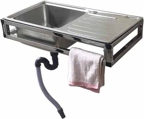 304 Edelstahl-Spüle, Wandmontage, Einzelbecken, Küchenspüle, Wandmontage, Handwaschbecken mit Ständer und Fallrohr, für Garage, Garten, Küche, Waschküche, Outdoo (Größe: Kombination 1)
