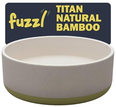 Fuzzl Titan Bamboo & Rubber Base Bowl 22cm with Ultra Grip Green Base Grey Eco-Friendly, Antibacterial, Durable, Non-Toxic Dog Bowls Dog Water Bowl
