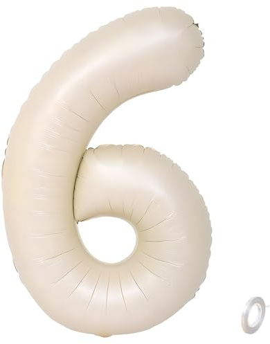 Balorise 40 Zoll Aluminium Luftballon Beige Zahl 6, Helium Unterstützt, Ballon Nummer 0-9, 10-100 (101cm), große Folienballons Dekoration für Geburtstagsfeier, Hochzeit, Jubiläum