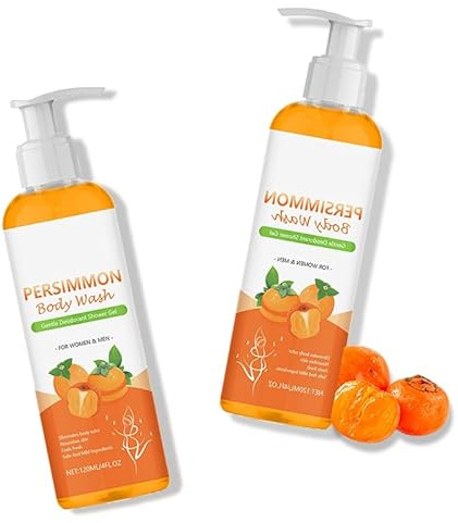 Persimmon Lot de 2 gels douche déodorants naturels pour éliminer les nausées du corps et des pieds - Parfum durable - Huile d'extrait de persimmon - Savon pour barre corporelle pour homme et femme