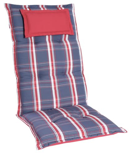 Homeoutfit24 Gartenstuhlauflagen Hochlehner, 4er Set, Blau-Rot-Kariert