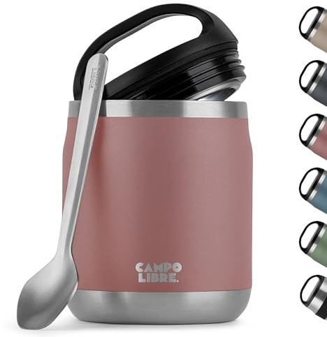 Campo Libre.® Lotta – Thermo per Alimenti Caldi & Freddi – Porta vivande Termico con Cucchiaio – Termo per Adulti o Bambini/Neonati, Schiscetta Pranzo – Ideale da Portare con Sé. Rosa. 600ml