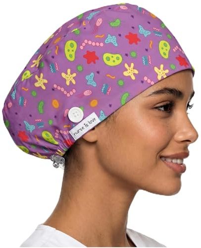 Nurse is Love Cuffietta Chirurgica - Cuffia Chirurgica Donna per Infermiera, Cuffie Dentista, Medico Mantiene l’Igiene, Tessuto Traspirante con Fantasie Divertenti | Accessori