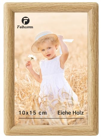 Feihorrm Bilderrahmen 10x15, Eichenholz Fotorahmen mit Gehärtetem Glas | Handgefertigte Massivholz Rahmen, Bilderrahmen Holz für Wohnzimmer, Schlafzimmer, Büro, Wand & Tischbilderrahmen