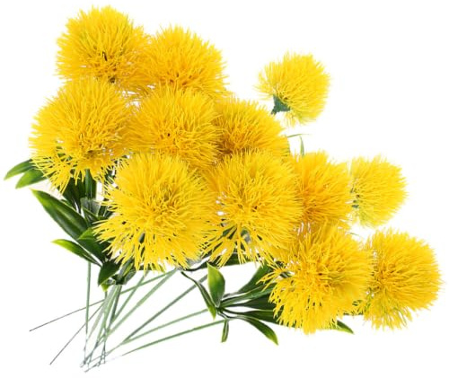 Toyvian Weihnachten Event Löwenzahnblume Künstlich 12 Stück Kunststoff | Lifelike Design, Gelbe Blütenköpfe mit Grünen Stielen, für Vasen und Tischdekoration