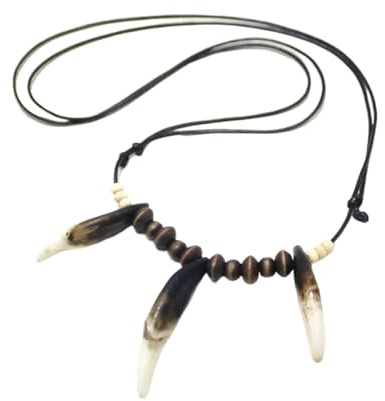 ZFHTJEKNCS Stamm natürliche Reißzähne Wolf Zahn Anhänger echtes Leder Kette Perlen Surfer Halskette Choker Amulett Geschenk