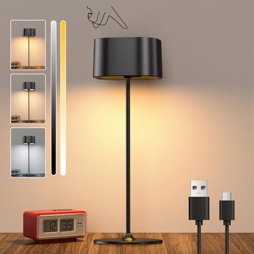 Tischlampe Kabellos, Touch Wiederaufladbar Akku Tischleuchte mit USB-C | Metall LED Dimmbar Akku Tischlampe für Outdoor und Indoor, Aluminium Tischleuchte IP54 Wasserdicht, 5600mAh, 5W, Schwarz