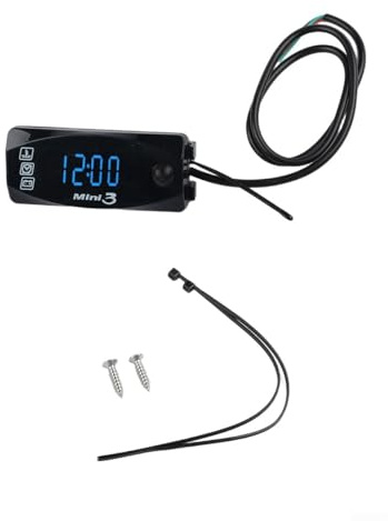 3 in 1 Motorrad Voltmeter Elektronische Uhr und Thermometer für LED Digitalanzeige mit Nieder- und Hochspannungsalarm und Wasserdicht IP67 (Blau)