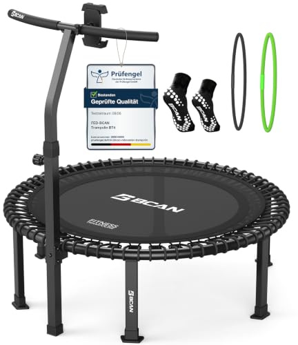 B BCAN BT4 102cm Soft Land Pro Adult Bungee Rebounder Trampoline, 500lb (227kg) Capacity, Adjustable Tension Bungees/Handle, One-Piece Frame(16 Gauge), Phone Holder & 2 Pairs Socks| FED Fitness