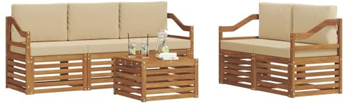 vidaXL Sofagarnituren 6 pcs Natur und Beige Massivholz Akazie, Moderne Gartenmöbel, strapazierfähiges Outdoor-Sofa, Lounge-Set für die Terrasse, bequemes Sitzen draußen