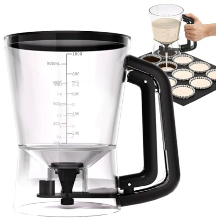 Pancake Batter Dispenser 5 Cup Capacity with Sturdy Handle & Squeeze Trigger Control – Non-Drip Pitcher for Pancakes, Waffles, Crepes, Cupcakes & Muffins, Easy Clean Baking Tool, Black