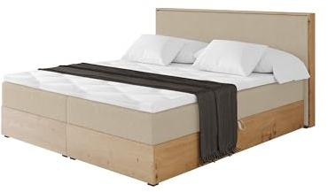ALTDECOR Boxspringbett mit Matratze und Lattenrost, Topper, Polsterbett mit Bettkasten, Bett mit Stauraum H3-Matratze, Doppelbett, Boxbett - LOLLI9 Creme 160x200