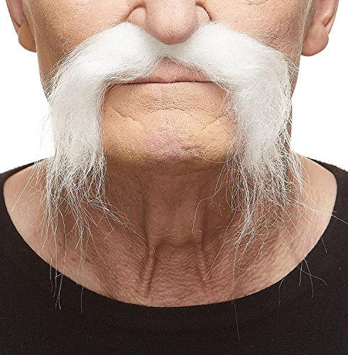 Mustaches Selbstklebender Fu Manchu Gefälschter Schnurrbart, Neuheit, Realistische Falsche Gesichtsbehaarung, Kostümzubehör für Erwachsene, Weiß Farbe