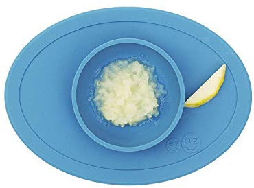 ezpz Tiny Bowl (Blue)- 100% Silicone Suction Bowl with Built-in Placemat for First Foods + Baby Led Weaning - Fits on All Highchair Trays - 6 Months+