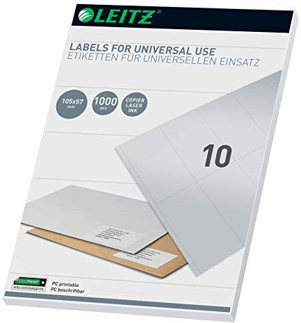 Leitz PC-beschriftbare Universal Etiketten 105 x 57 mm, Weiß, 61750001