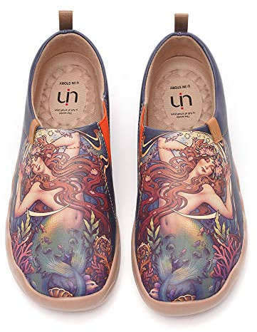 UIN Zapatos Planos de Cuero para Mujer, Mocasines Casuales de Microfibra para Viajes, Pintados a la Moda, sin Cordones, The Little Mermaid, 37EU
