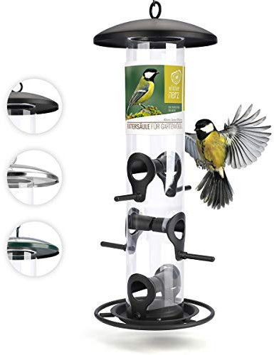 wildtier herz I Körner Vogelfutterspender 35cm - aus rostfreiem Metall, Vogel Futterstation, Futtersäule, Wildvögel Futtersilo, ganzjährige Fütterung (Schwarz)