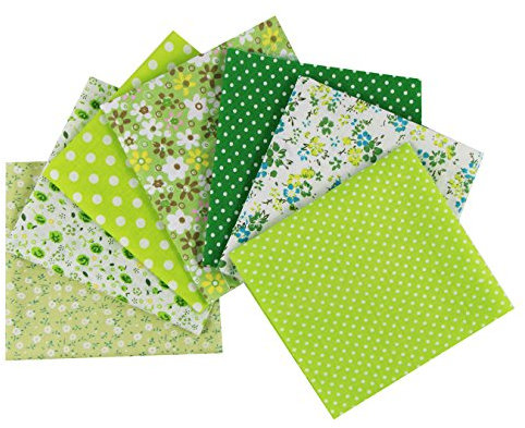 aufodara Baumwollstoff Patchwork DIY Stoffpaket 7 Stück 50 x 50 cm, Reiner Baumwolle Stoff, Stoffe zum Nähen, Quilten Basteln Handwerk Gewebe, vielfältige Mustern Quadrate Baumwolltuch (Grün)