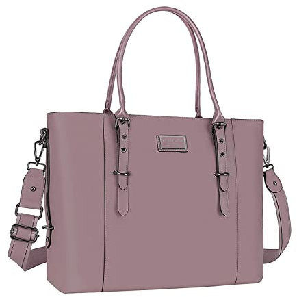 MOSISO Laptop Tote Bag (17-17.3 inch), PU Leather Shoulder Briefcase Handbag Compatible with MacBook & Notebook Large Capacity with Padded Compartment, Purple