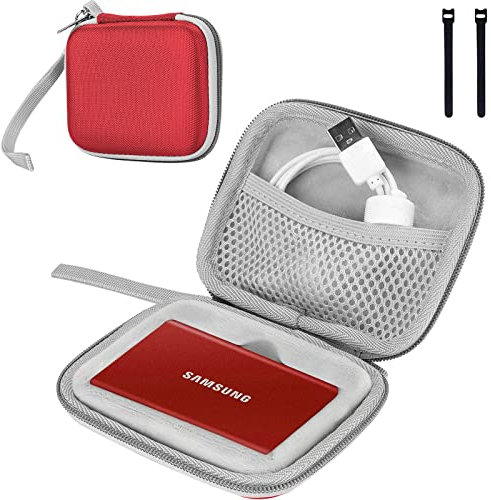 ProCase Festplatten Tasche für Samsung T7/ T7 Touch Portable SSD (500GB/1TB/2TB) Stoßfest Hart Hülle Organizer für Tragbar Externe Festplattentaschen -Rot