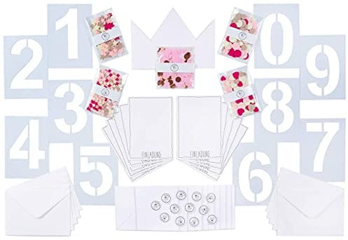 Lulubug Einladungskarten Kindergeburtstag zum Selber Basteln, 10 Karten, 10 Gästetüten, 10 Zahlenschablonen, 500 Filzsticker, Geburtstagskrone